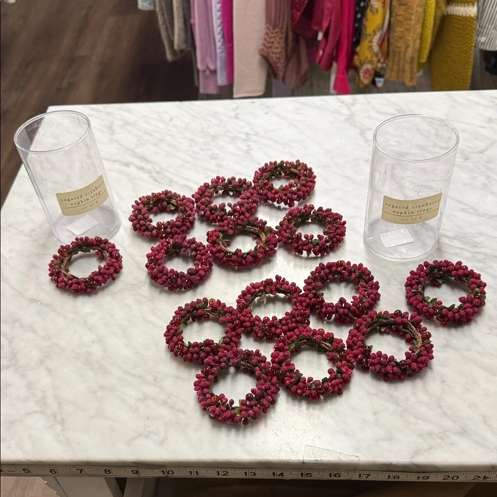 Vintage Pier One Imports Sugared Cranberry Napkin Ring Set of 14